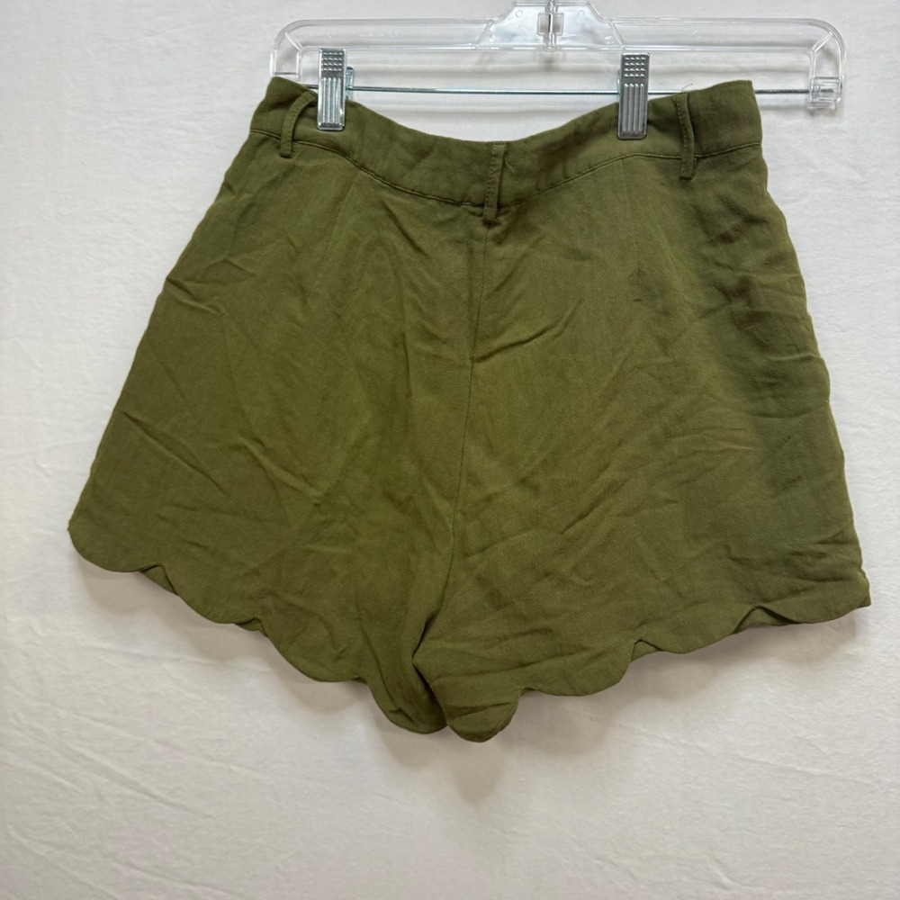 Ee:some Womens Olive Green Scalloped Hem High Waisted Pleated Shorts Size Small - Picture 6 of 7